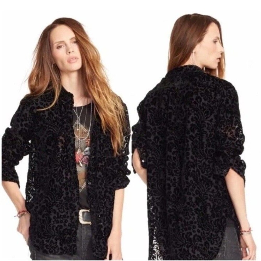 Ralph Lauren Denim And Supply Black Velvet Burnout Boyfriend Button Down Size XL